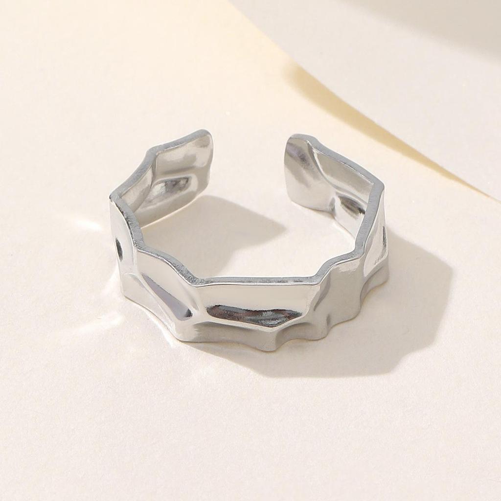 Unisex Irregular Boyfriend-Style Concave-Convex Stainless Steel Open Ring
