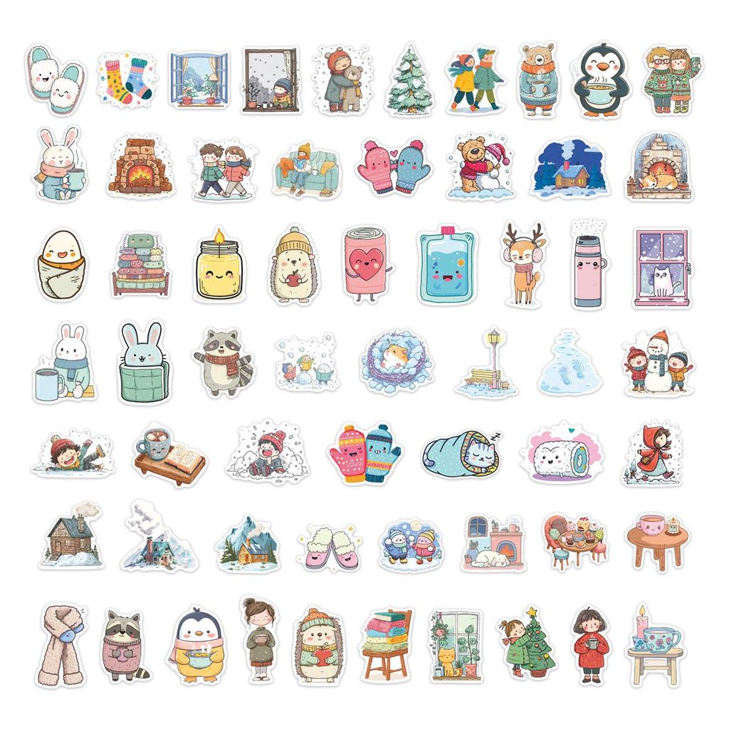 60 Winter-Themed Cute Cartoon Stickers for Journals & Notebooks – DIY Decor PVC Set