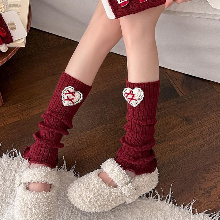 Autumn And Winter Stacking Socks Cover Women'S Knitted Warm New Year Atmosphere Tube Leg Guards Leg Cover Sweet Butterfly Boneless Calf Socks