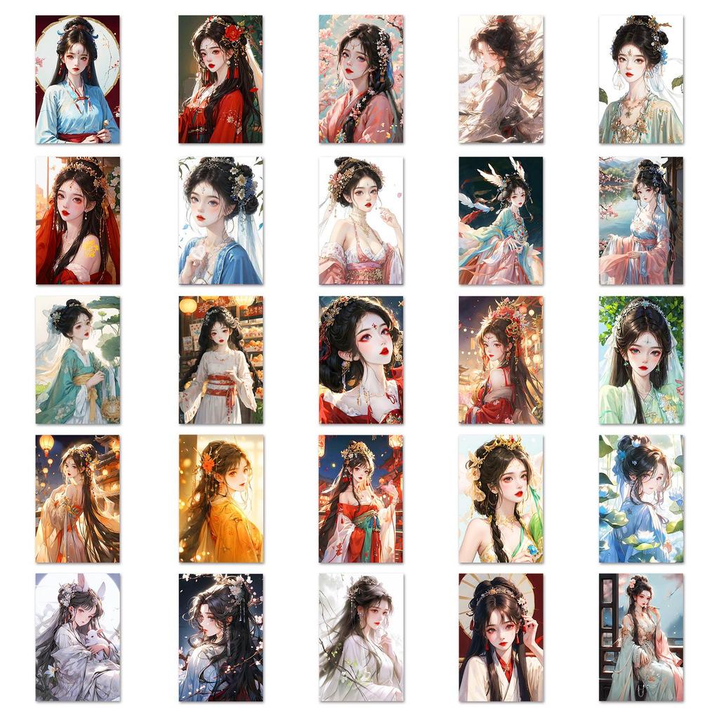 50 Ancient Style Girl Cartoon Stickers: Creative Decor for Bottles, Luggage, and Phones