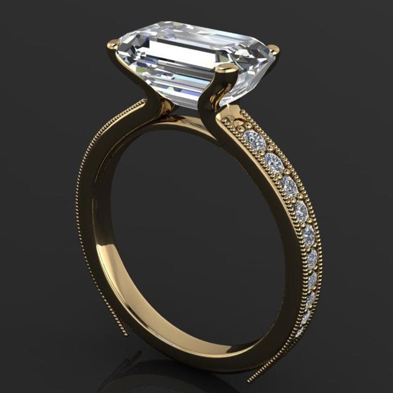 He Cheng Square Diamond Ring - Elegant Small Wedding & Proposal Jewelry