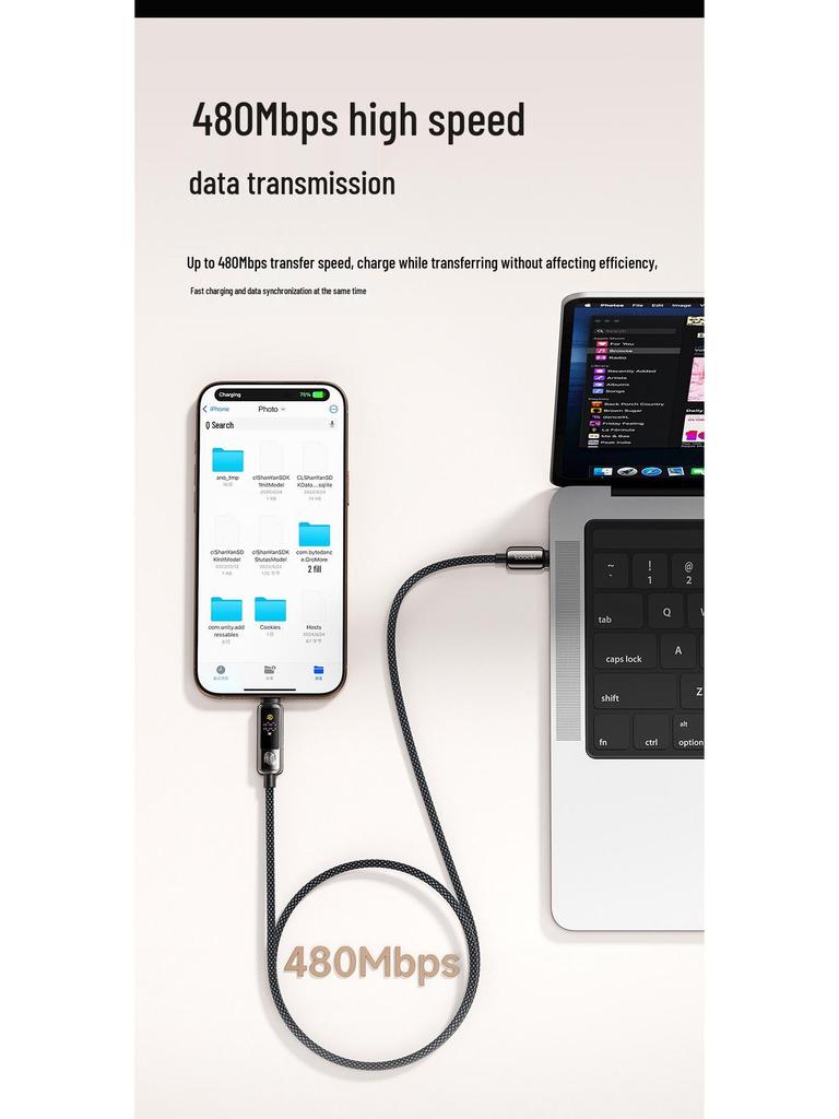 Twitch 100W Type-C Fast Charging Cable with Touch Display for Apple, Huawei & Android Laptops