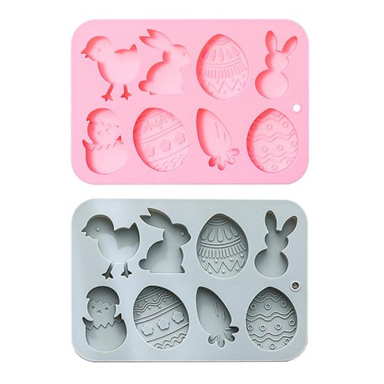 Easter Silicone Mold 8 Cavity 3D Bunny Carrot Egg Chick Shapes Non-Stick Flexible Mold Chocolate Candy Pudding Soap Clay Baking Decorating