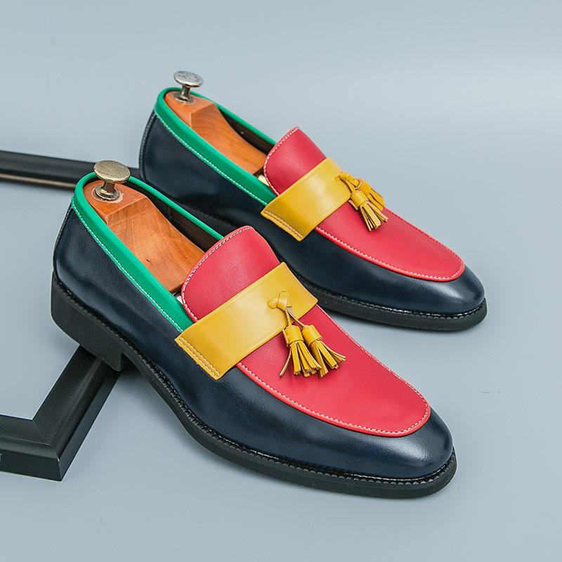 Small leather shoes pointed casual shoes one pedal leather shoes men's foreign trade large size men's fashion color matching loafers men's