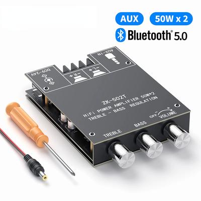 Audio Bluetooth 5.0 Audio Receiver Amplifier Board Wireless Power Digital AUX Amp Module Bass & Treble TPA3116D2 50W X2