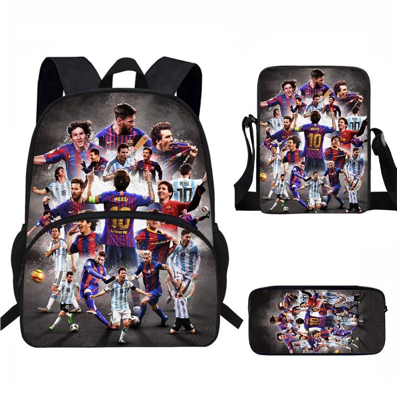 Set Zaino Scolastico per Bambini a Tema Messi con Borsa a Tracolla Astuccio per Studenti Elementari
