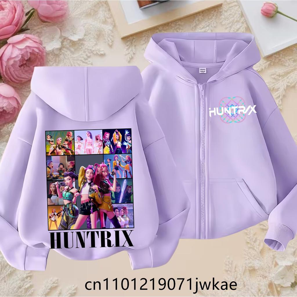 2025 New Purple Jacket Boys' and Girls' Sportswear Children's Top Hoodie KPop Devil Hunter Zipper Hoodie