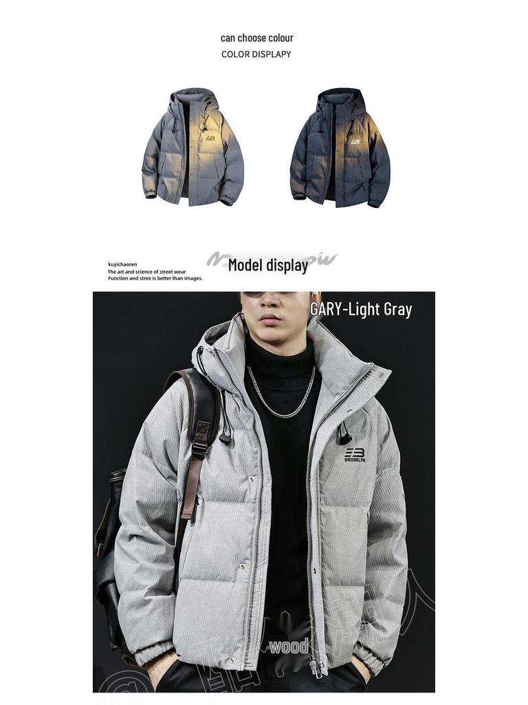 Men's Hooded Winter Jacket: 90% White Duck Down, 2025 High-End American Style, Warm & Trendy Outerwear, Plus Size Available.