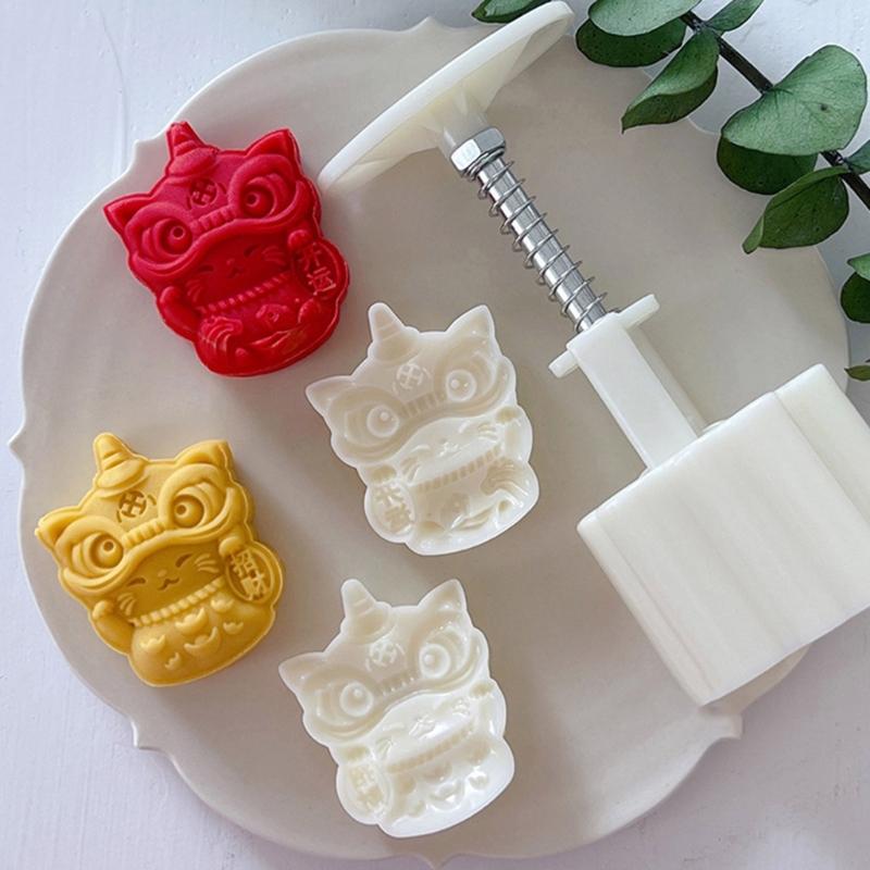 50g Delicate Mooncake Mold Set Lion Shape Exquisite Chinese Dessert Molds Baking Accessories Suitable for Festive Baking