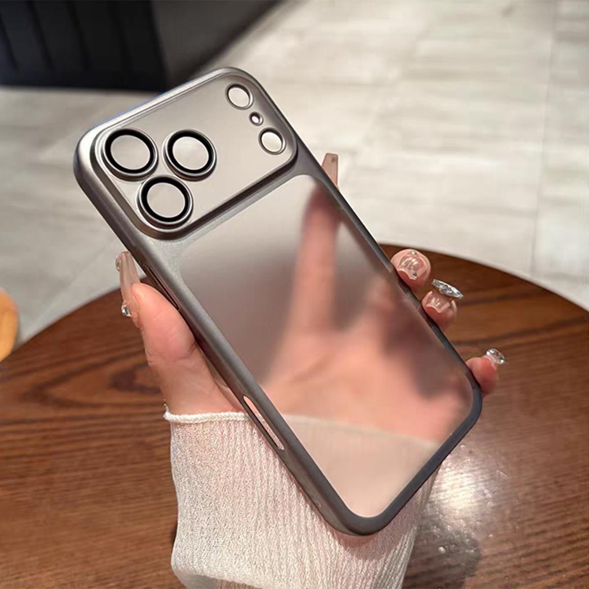 

Matte Plating Frame Slim PC Bumper Phone Case For iPhone 17 Air 16 15 Pro Max Lens Film Protection Translucent Hard Back Cover iPhone Air серый