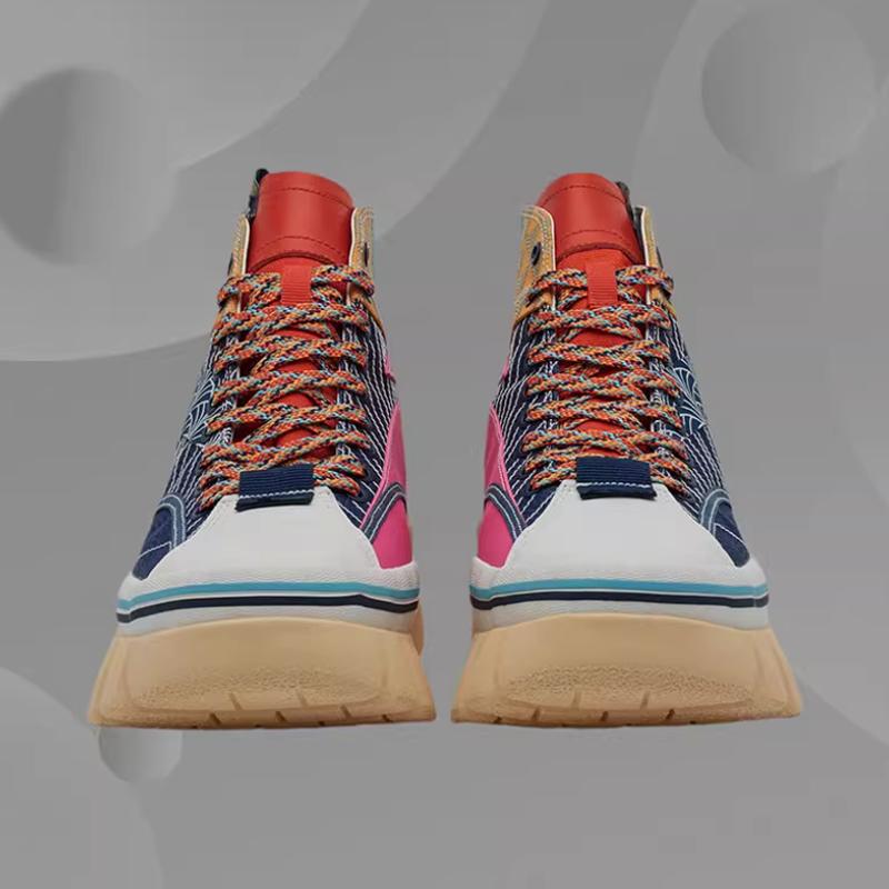 New LiNing Wave Boot Slip Resistant, Abrasion Resistant, Lightweight High Top Casual Shoes Women's Blue White AGCQ458-1