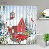 Christmas Shower Curtains Rural FarmHouse Snow Pine Forest Red Truck Xmas Tree Snowmen Printed Bathroom Decor Fabric Bath Screen