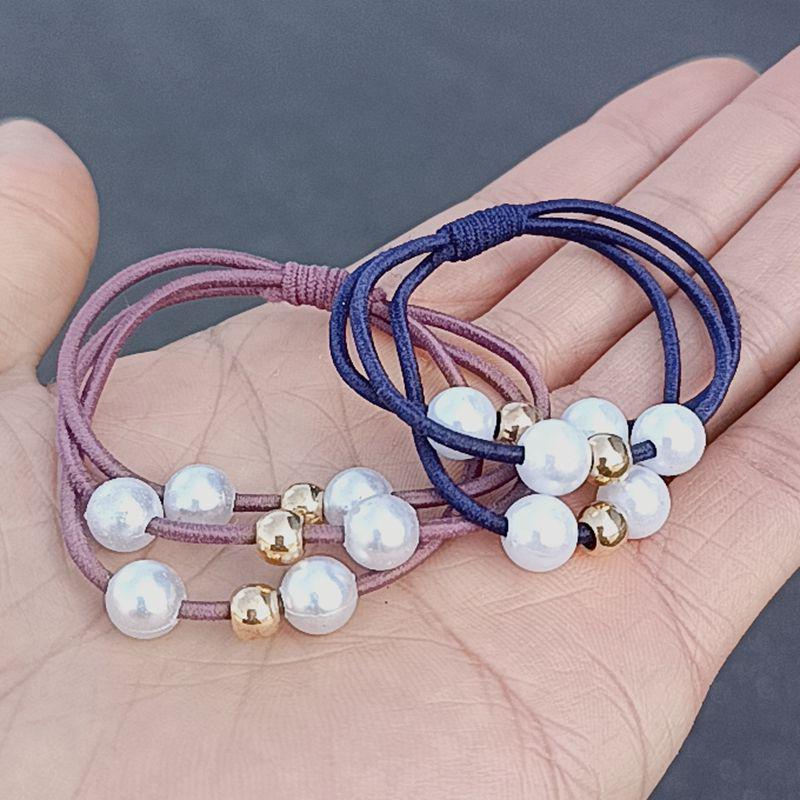 Korean-Style Handmade Three-Strand Pearl Elastic Hair Tie