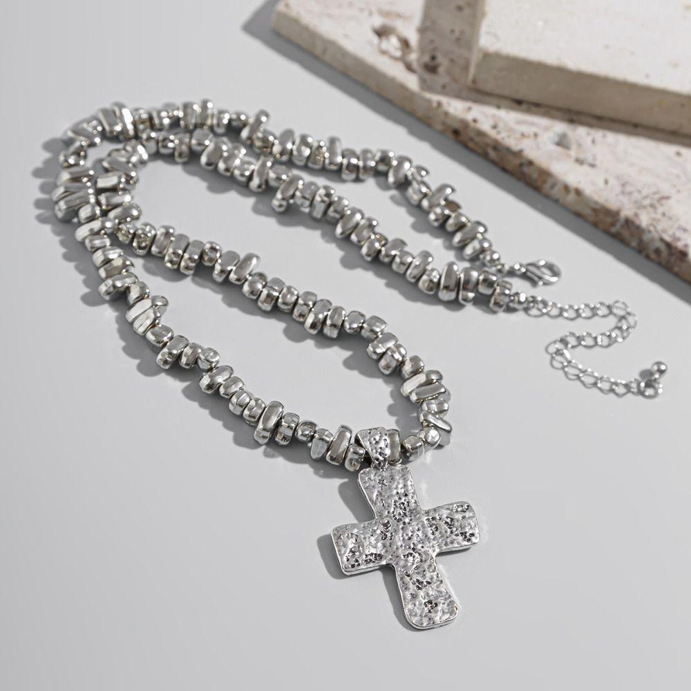 Irregular Cross Pendant Choker Creative Collarbone Chain Simplicity CCB Beads Chain  Men