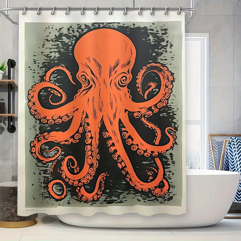 

Modern Octopus Shower Curtain Orange Tentacles Design For Bathroom Decor Waterproof Fabric Fits 180Cm Shower Rods (Black Grey) W60H190(CM)-1 Pcs