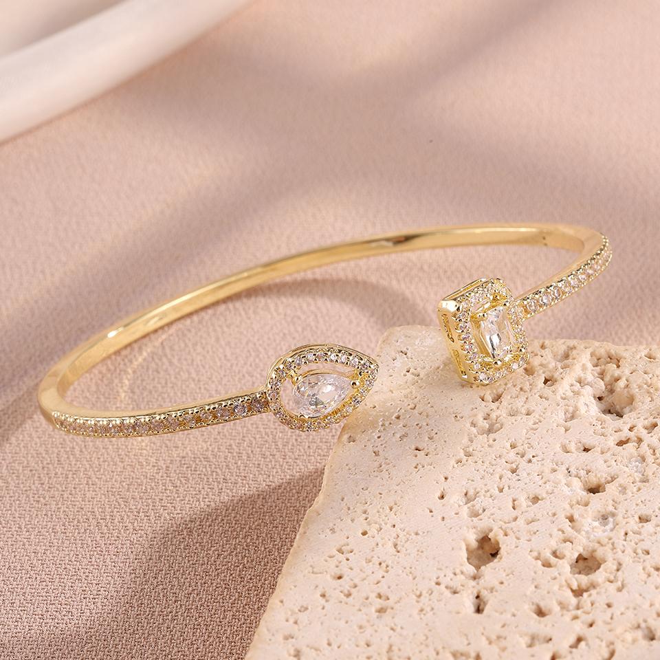 Classic Adjustable Water Drop Zircon Bracelet Bangles For Women In Silver Gold Aesthetic Wedding Jewelry For Bride