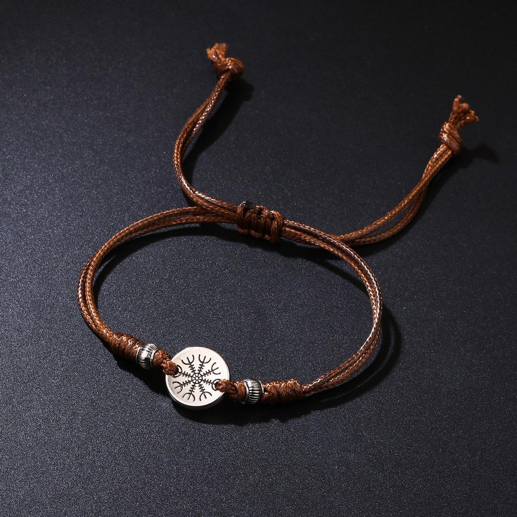 Vintage Round Leather Cord Pendant Necklace With Unique Fingerprint Design Bohemian Statement Jewelry For Women