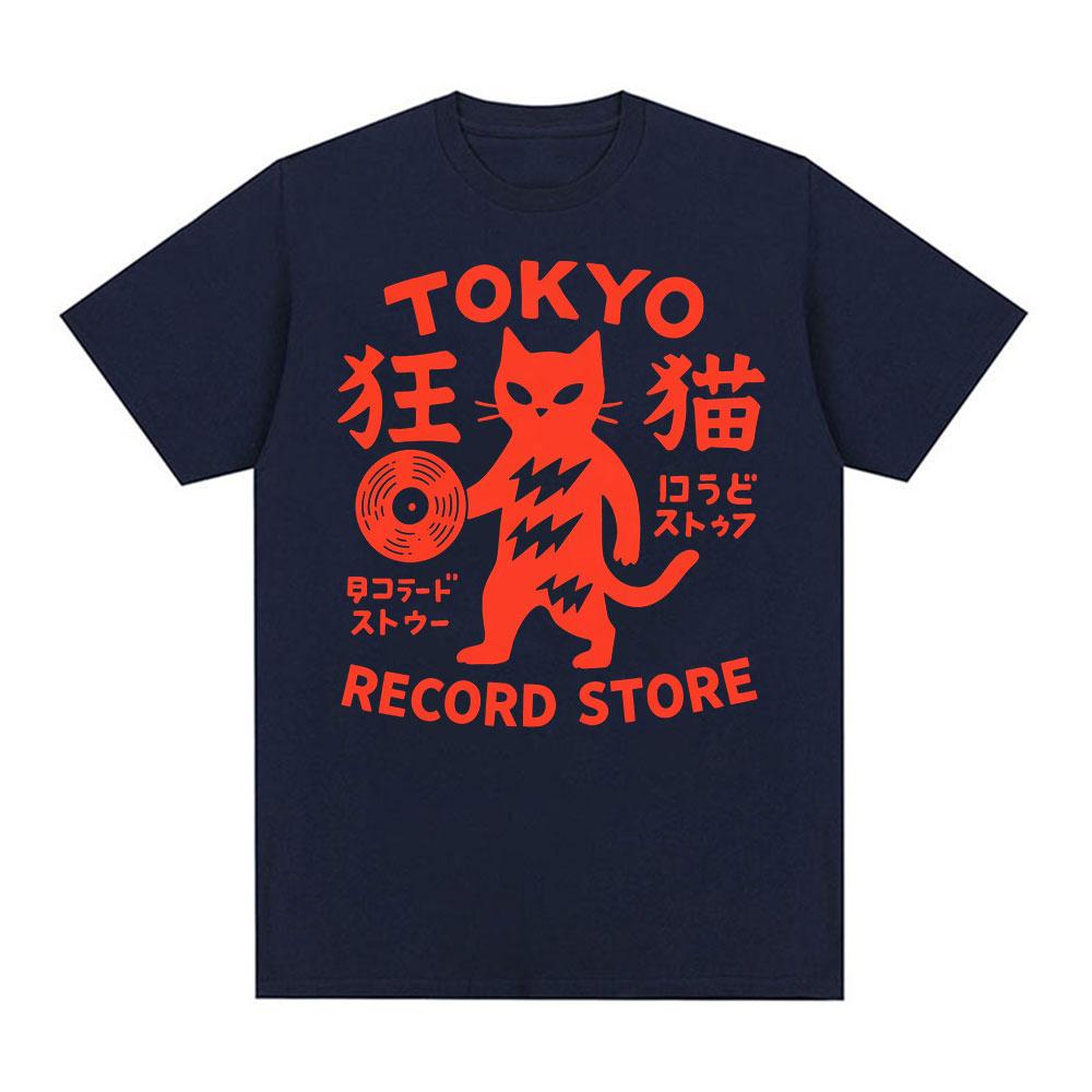 Tokyo Record Store Cat Viny Record Player Rock Dj Band Japanese Drawing Art Super Cool Best Gift Top Tshirts Oversized T Shirt