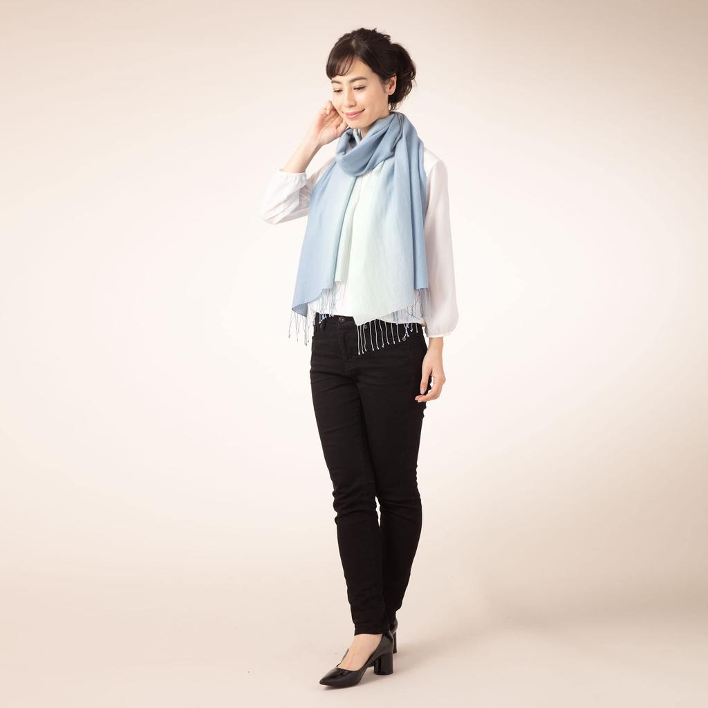 Cashmere and Silk Gradient Serenity Gift Boxed [Pashmina Collection] Stole, 45x180cm, Blue,