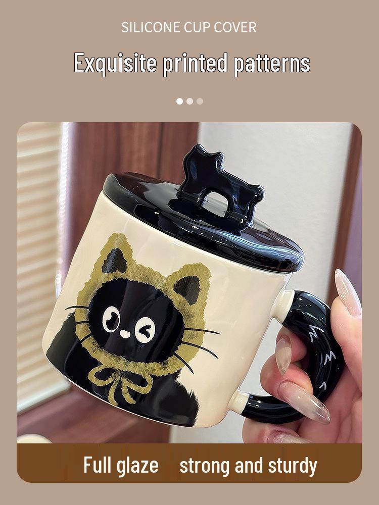 Ceramic Cat Mug with Lid - Cute Office Cup, Couple Gift, Souvenir Boxed, Birthday Present
