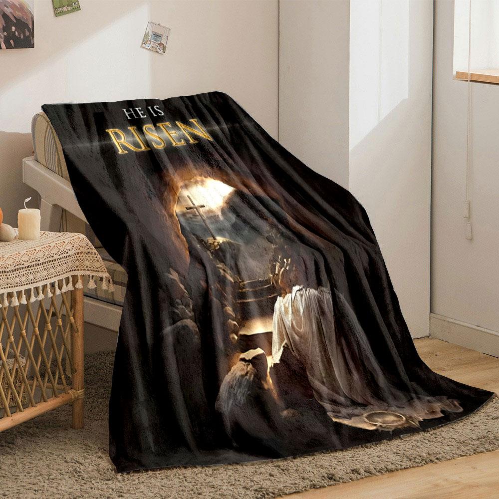 He Is Risen Christian Religious Blanket Printed Blanket for Living Room Bed Couch lunch break Soft Cozy Blanket for Friend's festival Gift