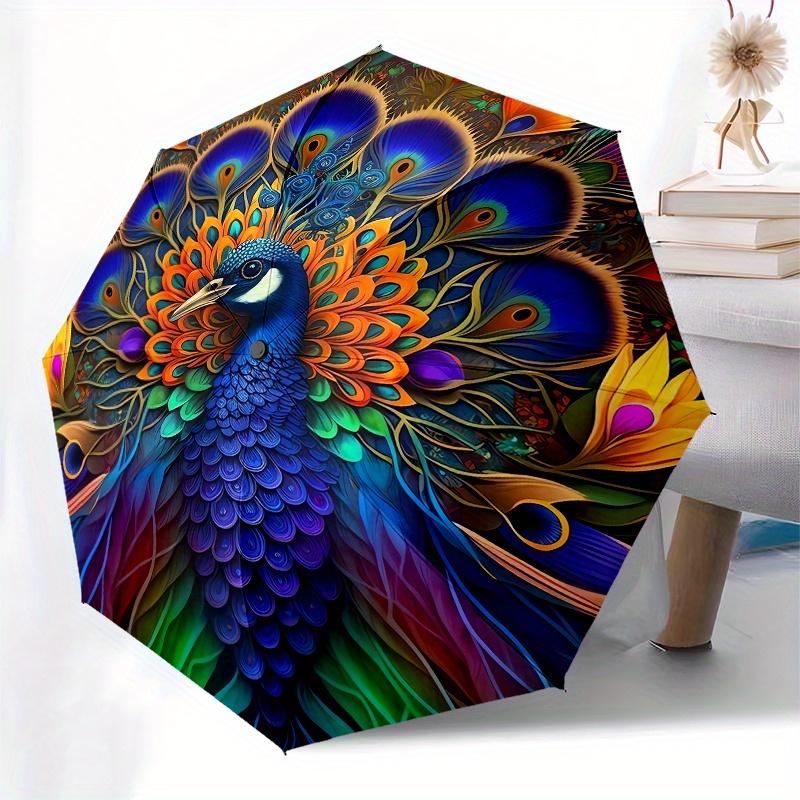 Colorful Peacock Feather Mandala Wall Art DecorUmbrellaPortable 3-Fold Compact Umbrella for Men & Women Gift