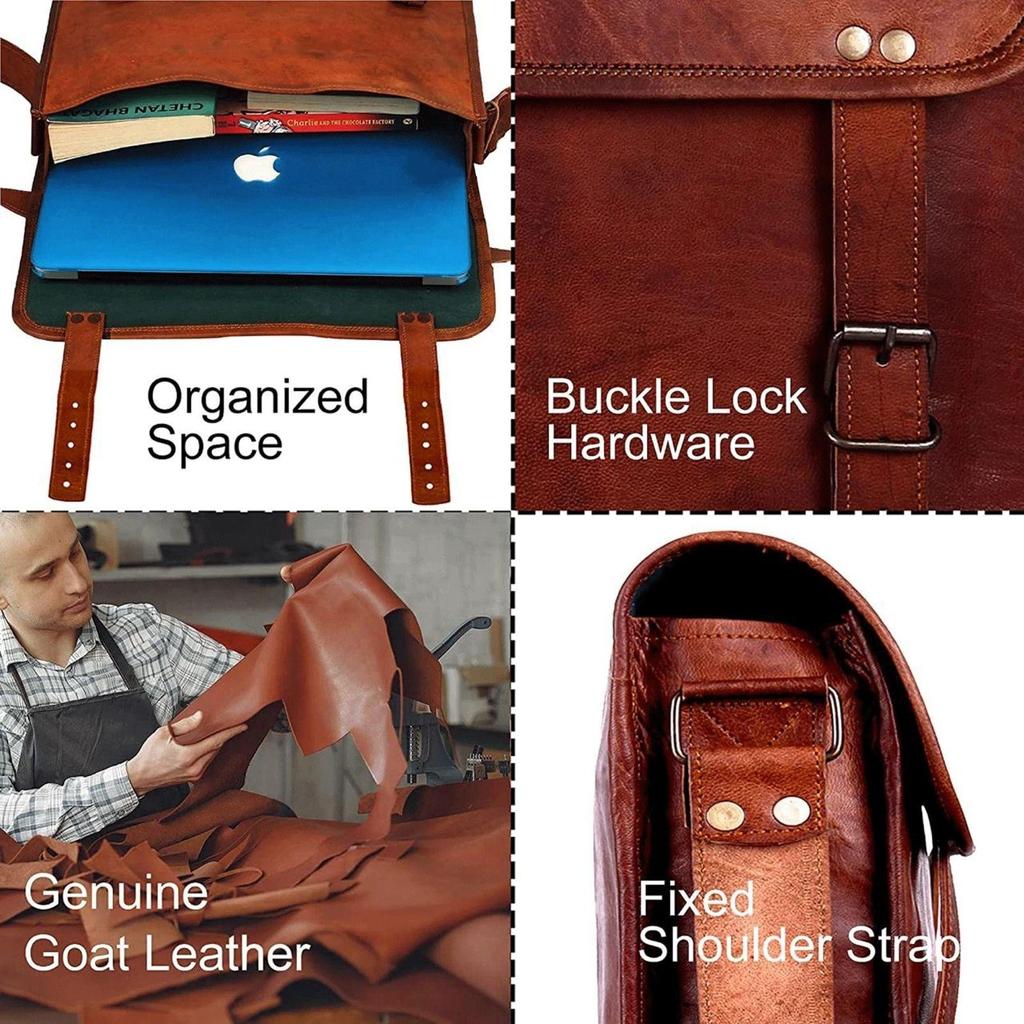 Vintage Brown Leather Messenger Bag Shoulder Laptop Bag Briefcase