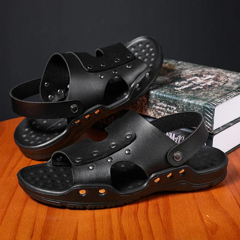 Summer Sandals for Men Outdoor Casual Sport Slippers PU Leather Non-slip Breathable Roman Shoes Beach Flip-Flop Garden Shoes