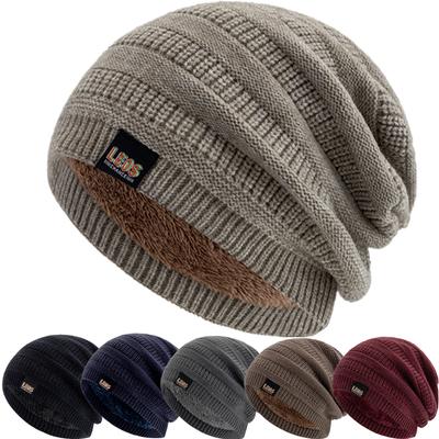 Neuer Stil Unisex Buchstabenetikett Warme Mütze Stilvolle Plüschfutter Weiche Beanie Dandy-Hut Dicke Wintermützen für Damen Herren Strickmütze