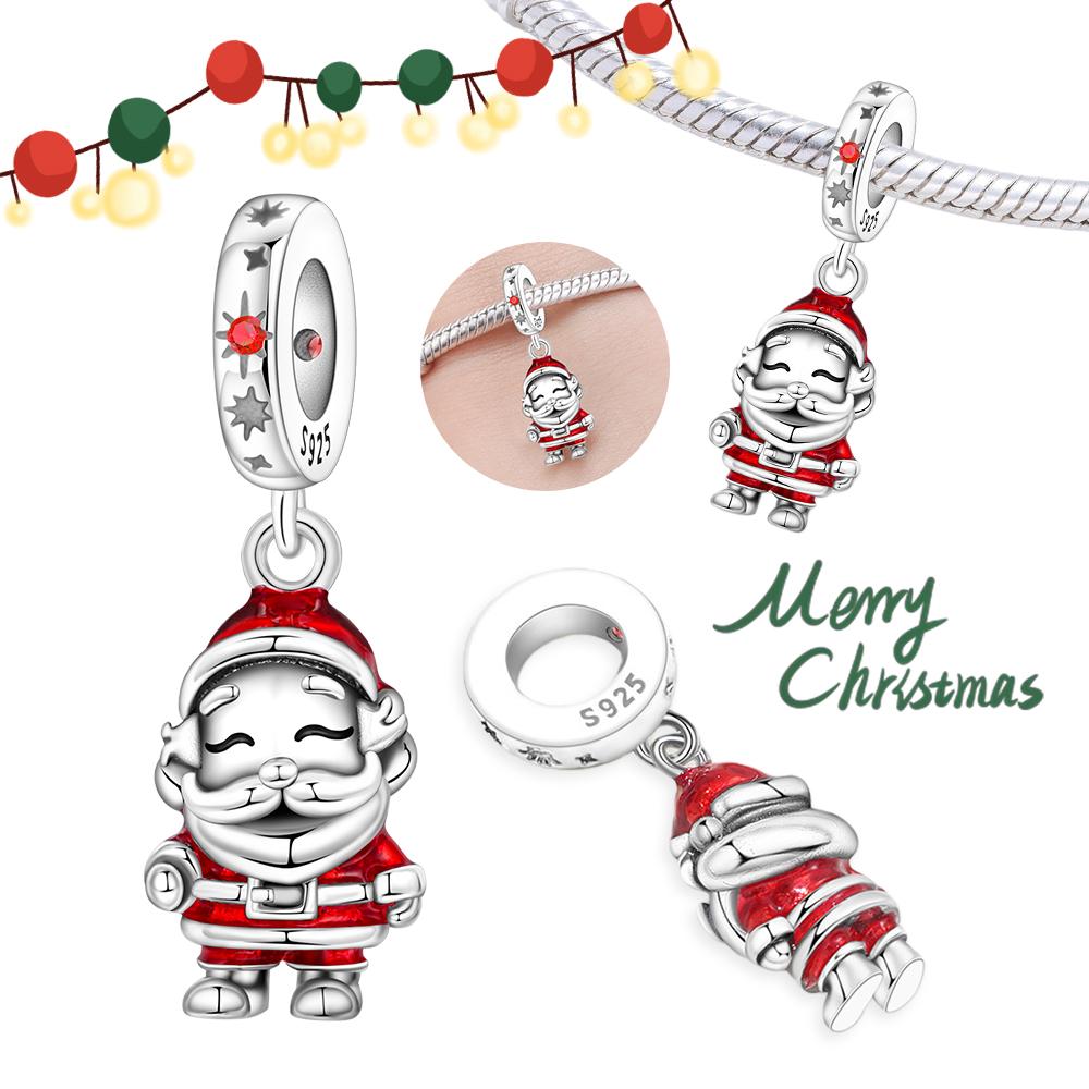Christmas 925  Silver Santa Claus Red Socks Pendant Bead Original Pendants Bracelet Charm Jewelry Party DIY Trendy Gifts