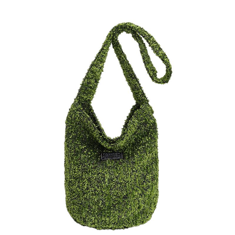 

2025 Новая осенне-зимняя шерстяная теплая сумка-ведро: Универсальная женская сумка через плечо для поездок на работу зелёный