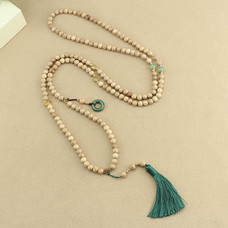 Chinese National Style Cedar Wood Tassel Necklace & Crossbody Chain for Women - Hanfu Qipao Long Sweater Accessory