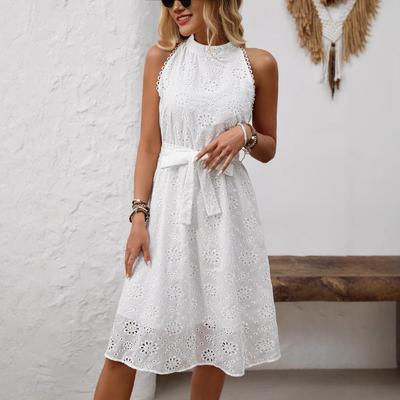 Women Casual Sleeveless White Lace Summer Dress One Piece