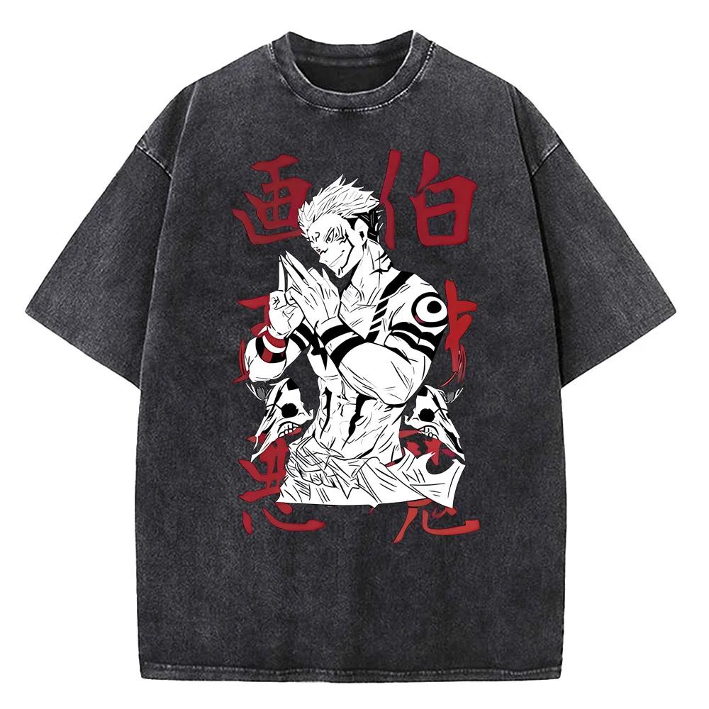 Gojo Satoru Jujutsu Kaisen T-Shirt Herren Damen T-Shirt Vintage Gewaschene Baumwolle T-Shirt Kleidung Sommer Kurzarm T-Shirts Streetwear
