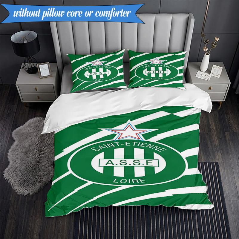 3PCS Asse Saint-etienne Crest Bedding Set 2D Printing (Includes 1 Duvet Cover + 2 Pillowcases Coreless), Bedroom decor,Fan gift