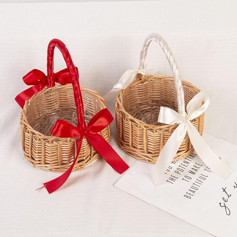 1Pcs Woven Flower Basket Rattan Storage Basket Handmade Organizer Rustic Storage Rack for Entryway Shoes or Toys