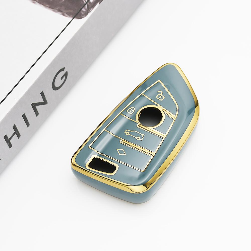 

Gold Edge TPU Auto Shell Fob Keyless Car Key Case Cover For BMW 1 3 5 6 7 Series X1 X3 X5 X6 X7 G20 G30 G11 F15 F16 G01 G02 F48 4 button key cover сірий