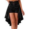 S-3XL Womens Gothic Steanpunk Satiny Skirt Front Eyelets Lace-up High-low Hem Tiered Ruffled Irregular Hem Skirt Waist Belt