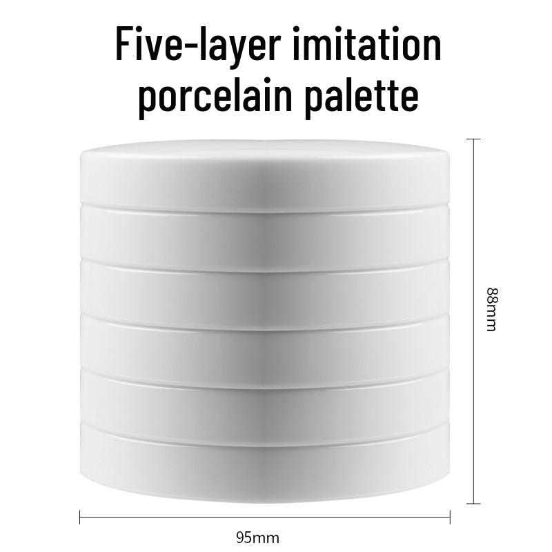 White 5-Layer Porcelain-Style Palette with Lid, Durable Plastic Paint Dish for Beginner Artists.