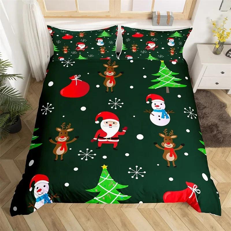 Weihnachts-Bettbezug Cartoon Schneemann Hirsch Rentier Bettwäsche-Set Einzelgröße Mikrofaser Niedlich Lebkuchen Strumpf Bettdeckenbezug