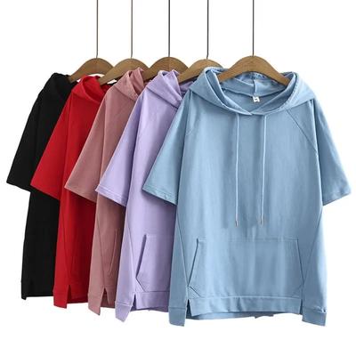 Felpe oversize larghe T-shirt da donna Felpe con cappuccio in cotone Estate Maniche corte Magliette sottili Maglioni casual da donna Top Capispalla