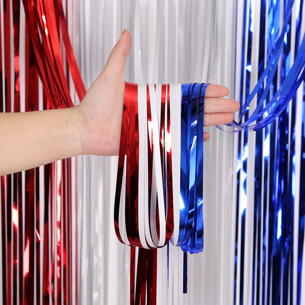 Vibrant White Red And Blue Independence Day Rain Curtain For Festive Decorations Party