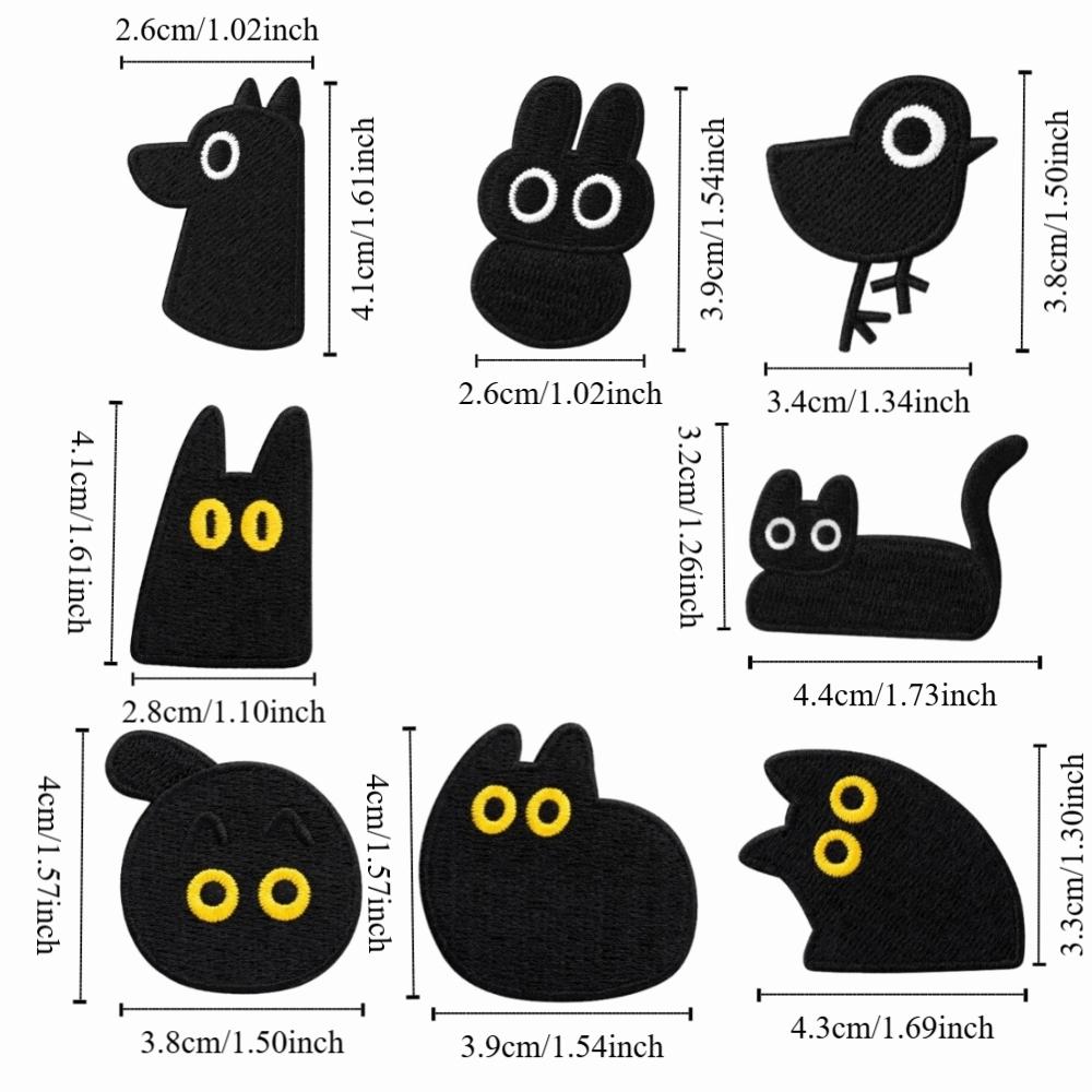5pcs Self-adhesive Black Cat Embroidered Patch DIY Clothes Stickers Black Animal Clothing Patch Cartoon Cute Clothes Appliques