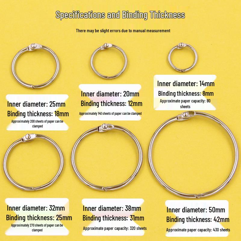 Set of 100 Loose Leaf Binder Rings, Card, and Book Binding Rings - Iron Coil and Opening Rings.