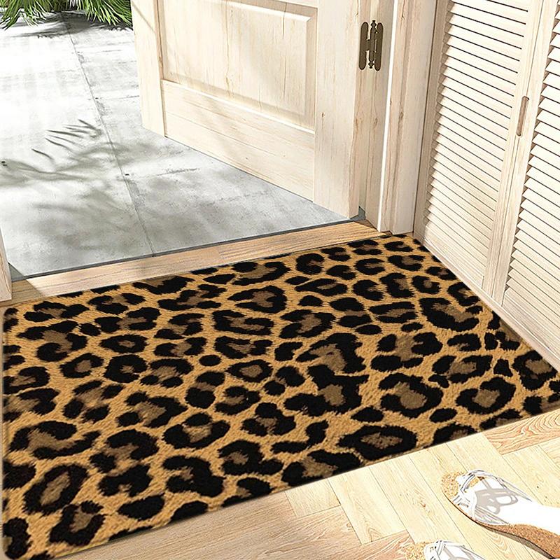 Doormat Flannel Floor Mat Leopard Grain Indoor Foot Rug Bedside Mats Kitchen Corridor Water Absorbent Carpet Ideal Balcony Decor
