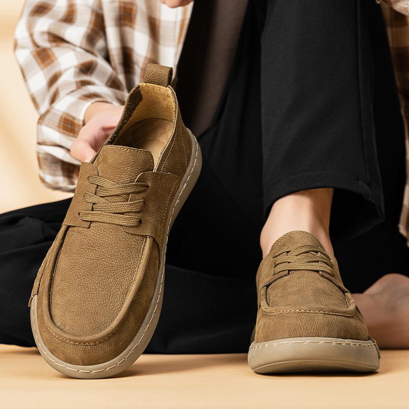 Hand-stitched Suede Leather Casual Shoes Outdoor Light Mens Loafers Luxury Non-slip Walking Shoes High Quality Driving Loafers