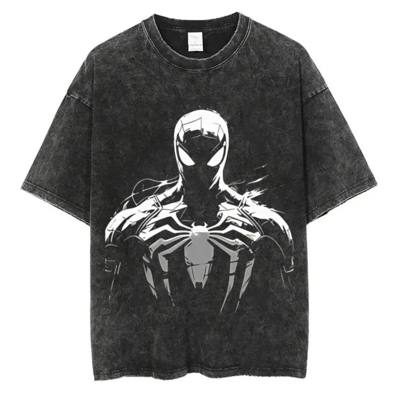 American Superhero Spider-Man Graphic Print T-Shirt Men Women Vintage Washed Cotton Summer New Tee Streetwear Hip Hop Harajuku Fashion Oversized Top