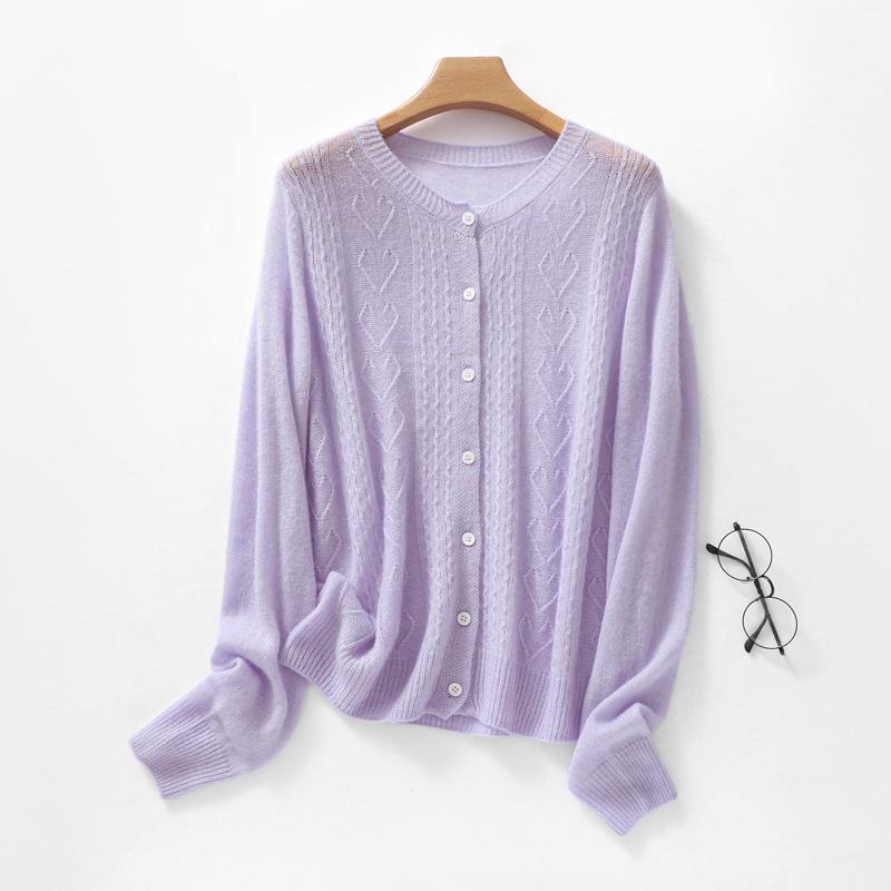 Women's Loose Cable Knit Cardigan - Thin Velvet Wool Sweater