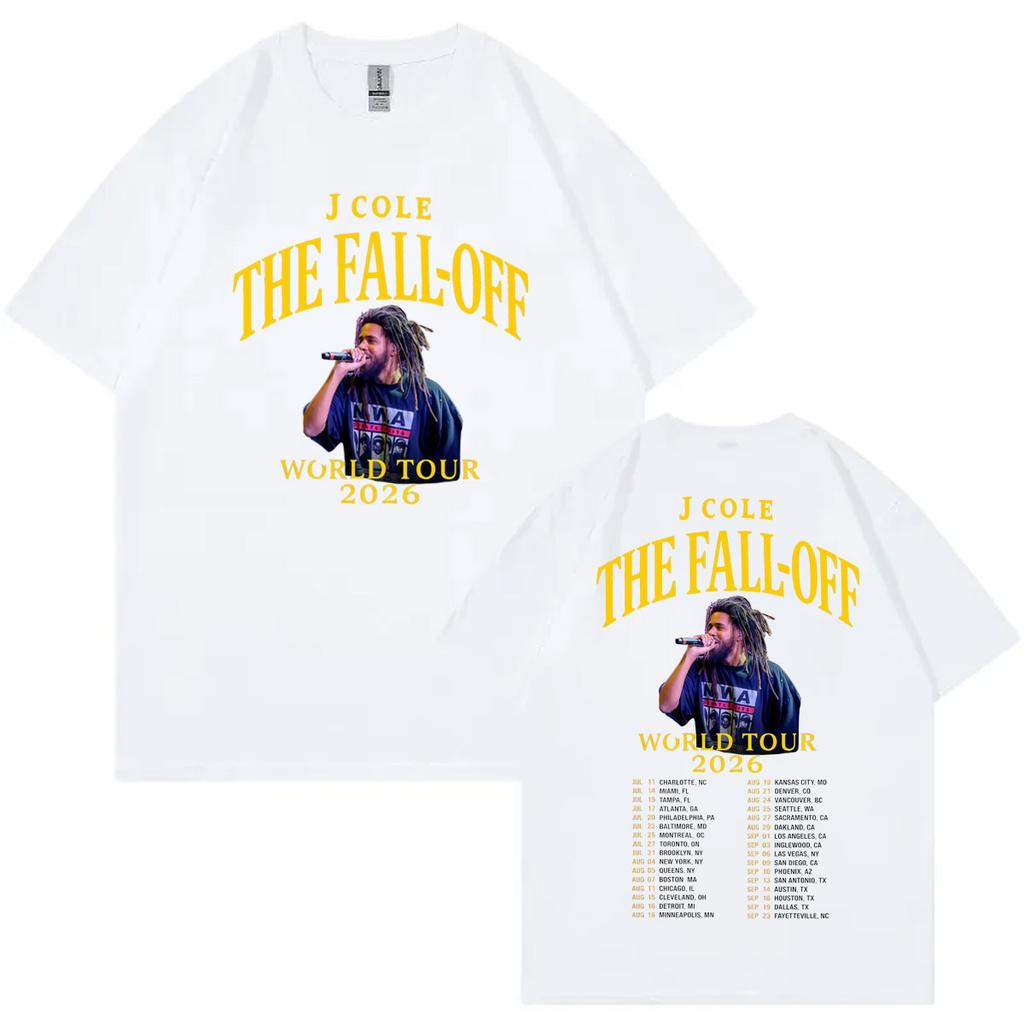Rapper J Cole Double Sided Graphic T Shirts The Fall Off Tour 2026 Tshirts Men Women Fashion Hip Hop Retro Short Sleeve Tshirt