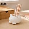 3D Printed Cat Flowerpot Ornament, Flower And Makeup Brush Holder, Milky White Design, Minimalist Desk Storage Stable Base Decorative Plant